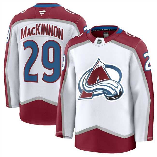 Mens Colorado Avalanche #29 Nathan MacKinnon White 2024-25 Away Stitched Jersey Dzhi